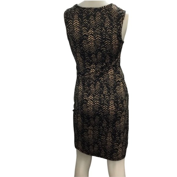 Lori Michaels Collection Women's Black/Tan Printed Midi Dress Small NWT Stretch - Picture 3 of 5